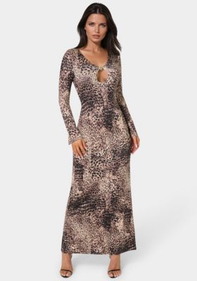 Women's Long Sleeve Keyhole Maxi Dress