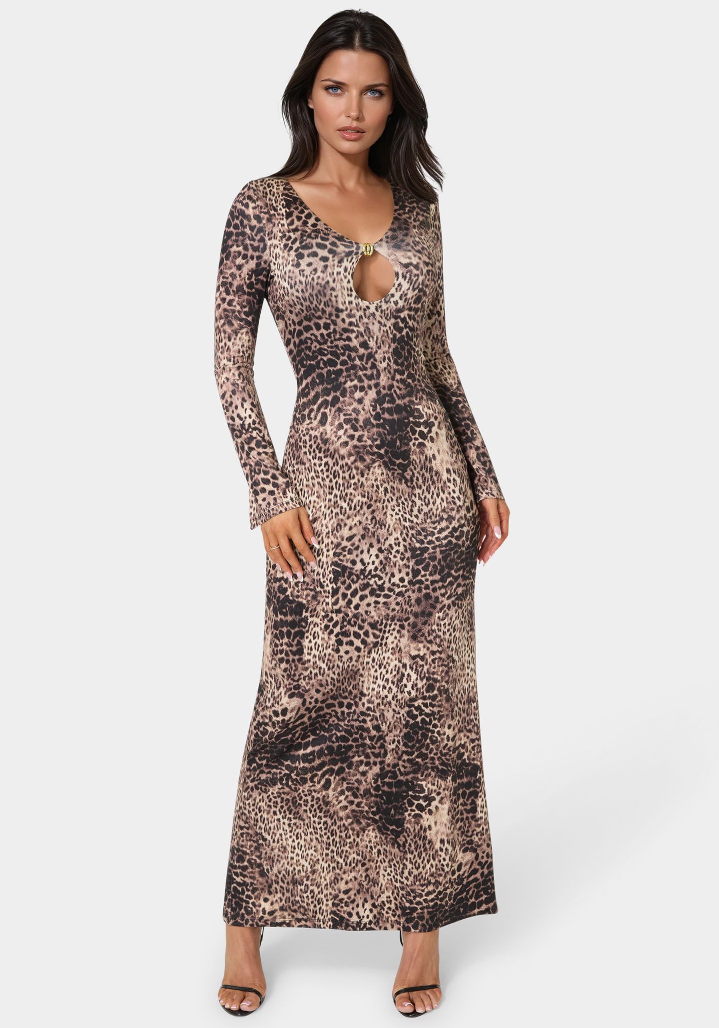 Женское платье Bebe Long Sleeve Keyhole Maxi, цвет: Леопардовый — фото 5