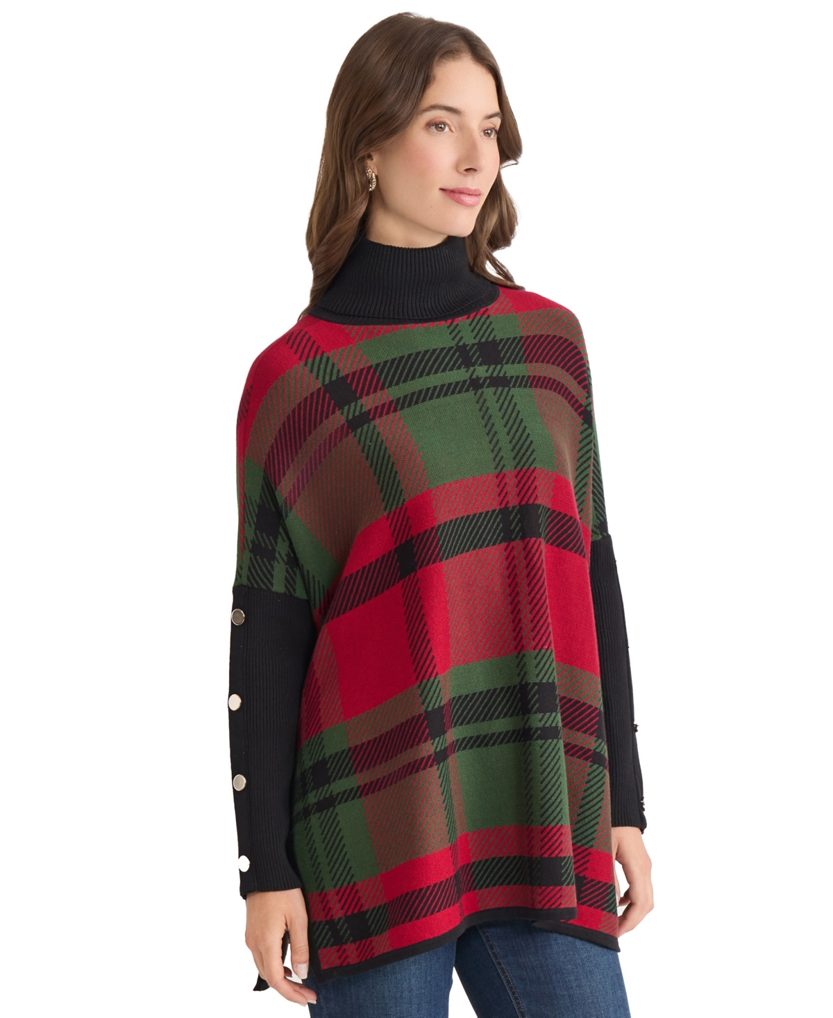 Jones New York Women's Plaid Turtle Neck Sweater In Green