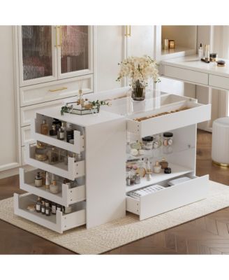 Glass Top 8-Drawers Dresser ,Display Cabinet,Manicure Nail Table,Bedroom/Kitchen Island,Makeup Table