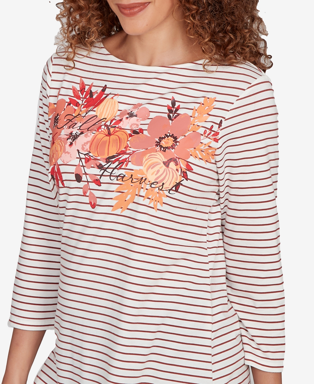 Ruby Rd. Petite Fall Harvest Striped Knit Top In White