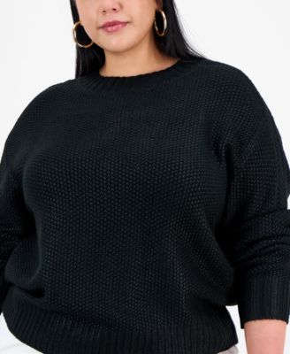 Trendy Plus Foil-Print Drop-Shoulder Crewneck Sweater, Macy's Exclusive