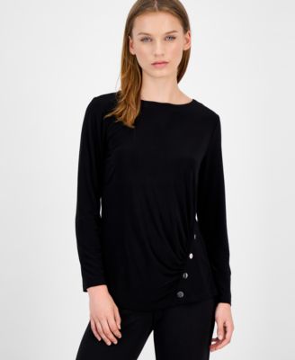 AK Anne Klein - Petite Ruched Long-Sleeve Top