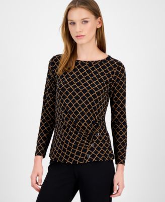 AK Anne Klein - Women's Trellis-Print Asymmetrical Top