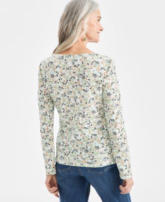 Women's Printed Long-Sleeve Scoop-Neck Knit Top, Macy's Exclusive