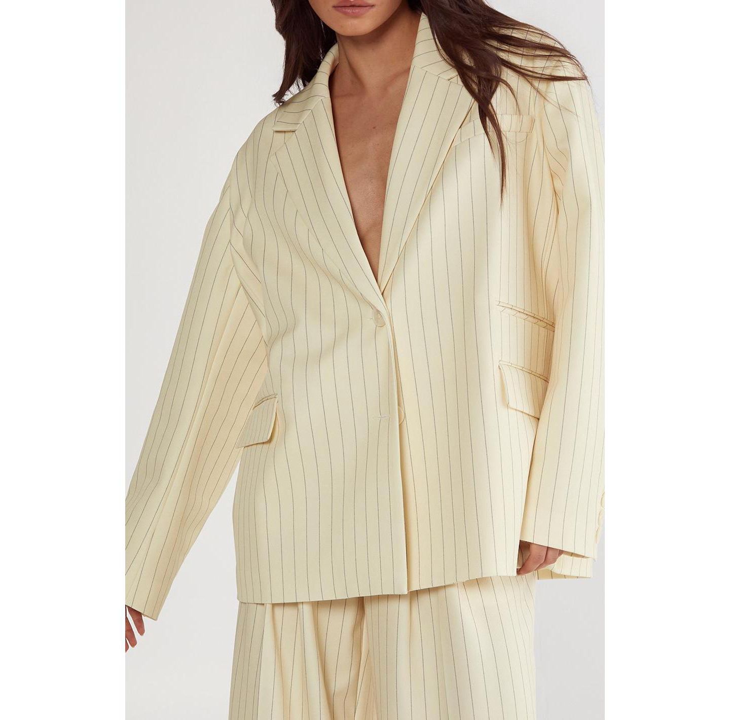 Женский пиджак Nasty Gal Oversized Pinstripe Tailored Blazer, цвет: Сливочный — фото 3