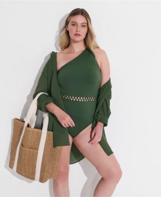 Women's Macrame One Shoulder High Leg One Piece Swimsuit