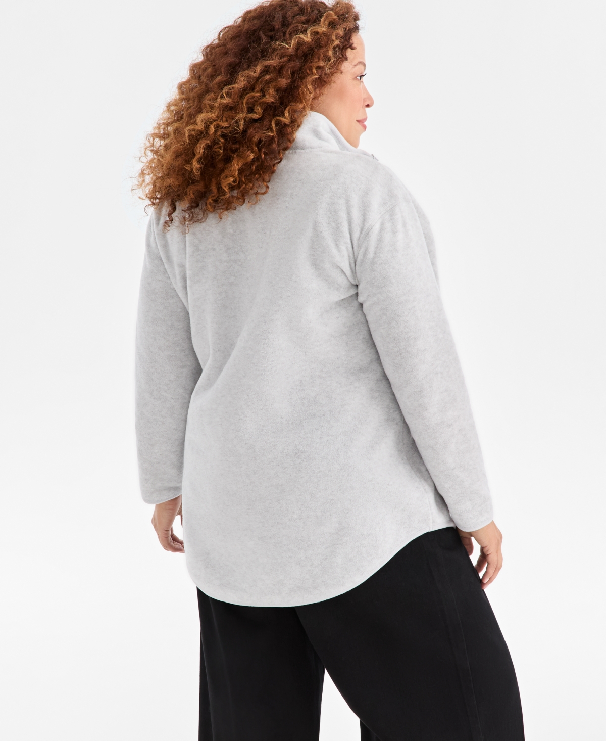 Style & Co Plus Size Quarter-zip Long-sleeve Sweater, Created For Macy's In Gray