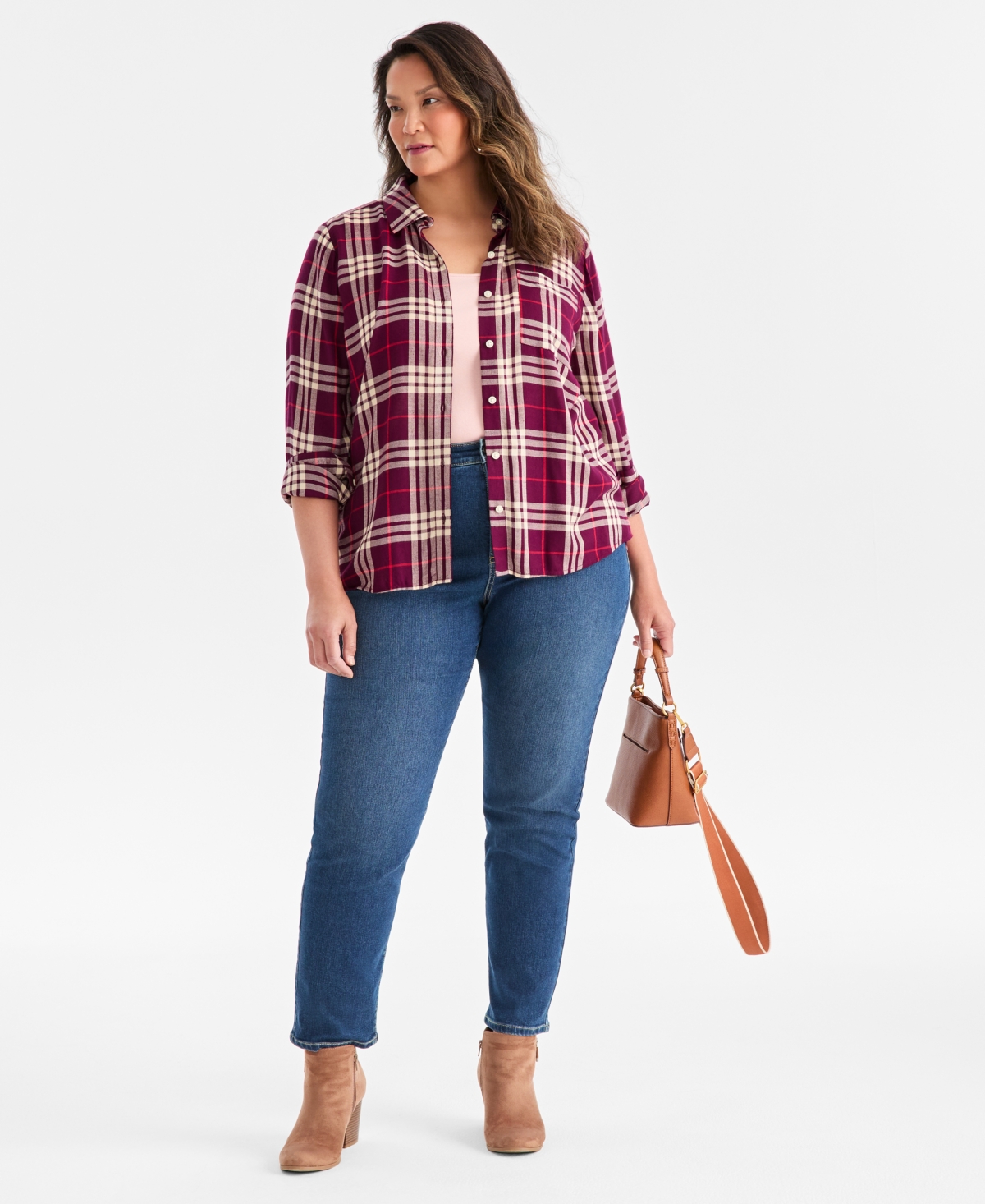 Style & Co Plus Size Sarah Plaid Perfect Shirt, Macy's Exclusive In Multi