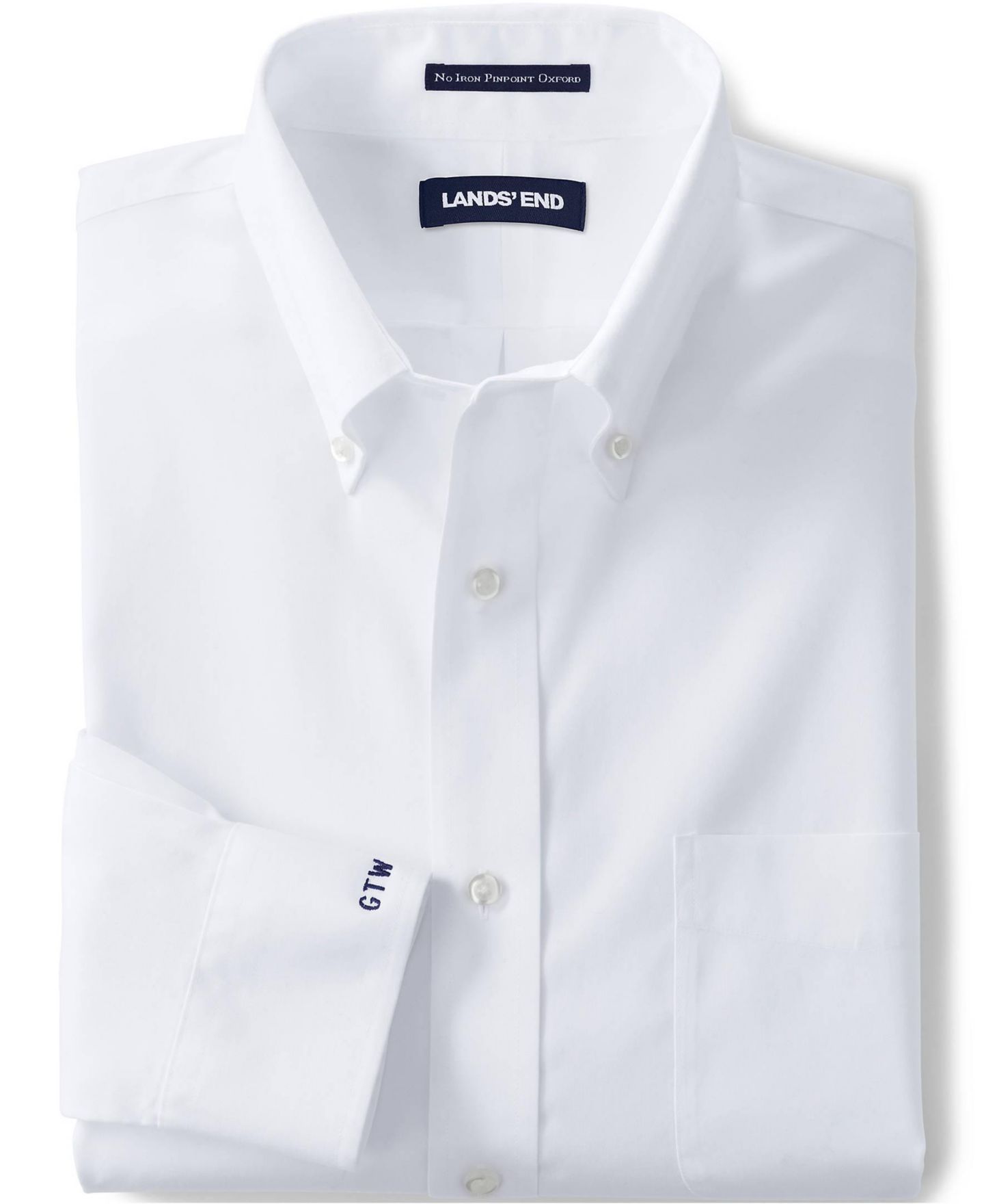 Мужская рубашка Lands' End Traditional Fit Solid No Iron Supima Pinpoint Button-down Collar Dress Shirt, цвет: Светлый синий, вариант 1 — фото 4