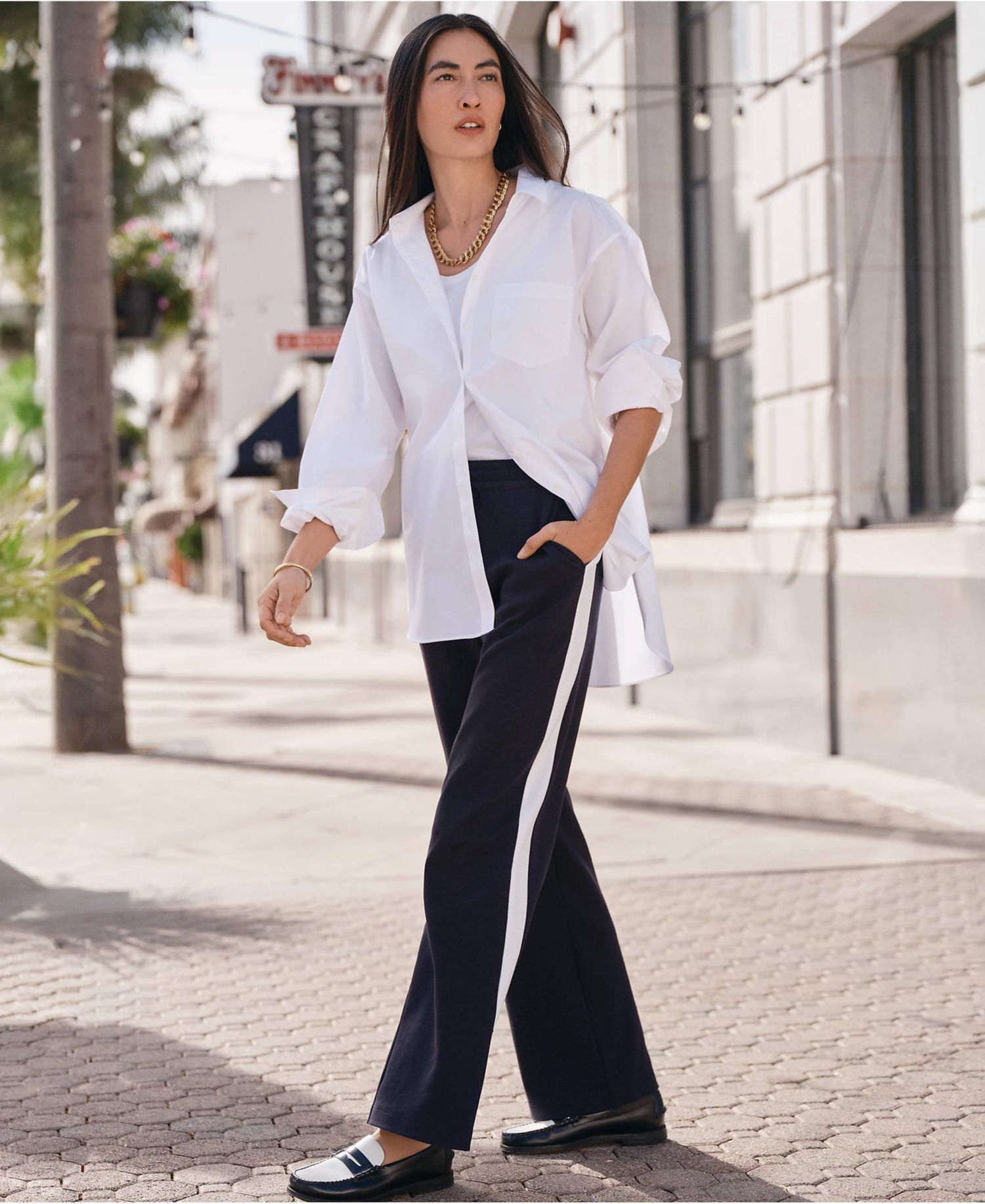 Women's Sport Knit High Rise Relaxed Straight Leg Side Stripe Pants