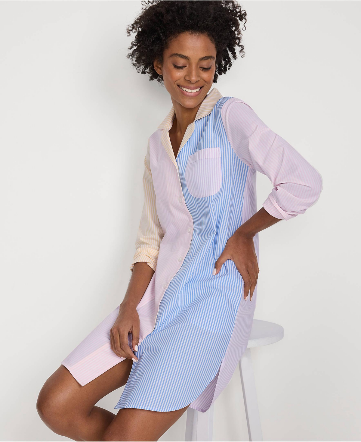 Lands' End Plus Size Cotton Poplin Long Sleeve Sleepshirt Nightgown