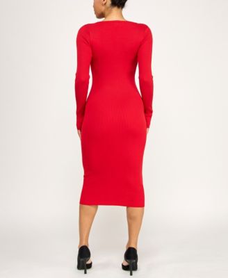 Juniors' Front Button Down Midi Sweater Dress