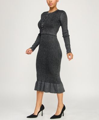 Juniors' 2-Piece Jacket and Midi Sweater Dress