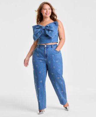 Plus Size Denim Minnie Mouse Bow Top Embellished with Crystals by Swarovski&reg;, Macy's Exclusive