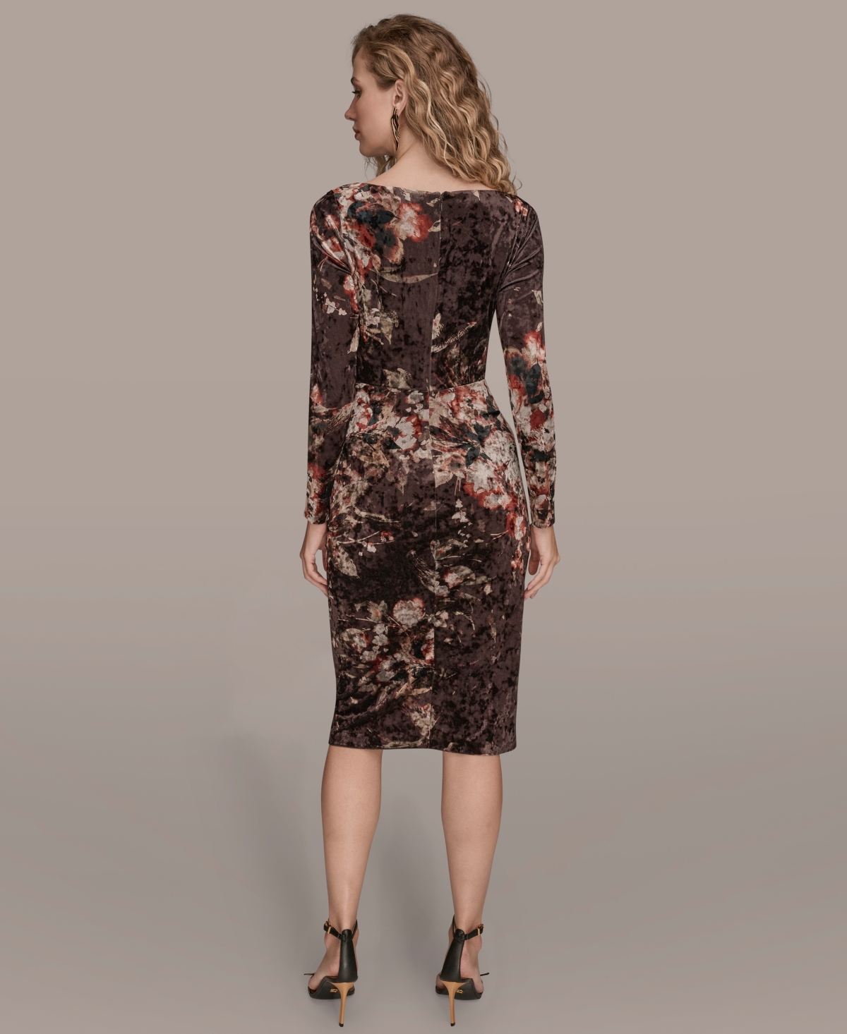 Donna Karan Petite Long Sleeve Velvet Dress In Multi