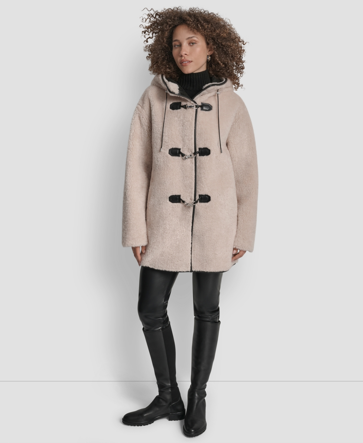 Dkny Faux Fur Toggle Hooded Jacket In Neutral