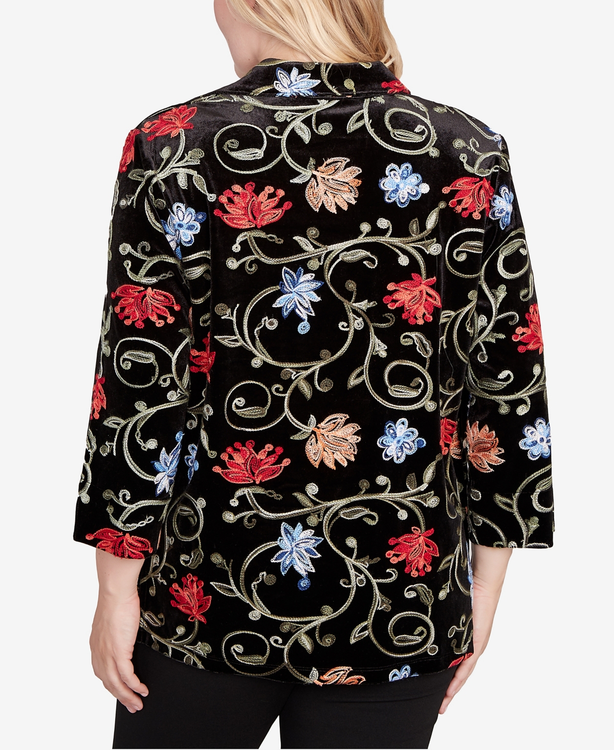 Alfred Dunner Jet Setter Rich Velvet Floral Two In One Top With Necklace In Black