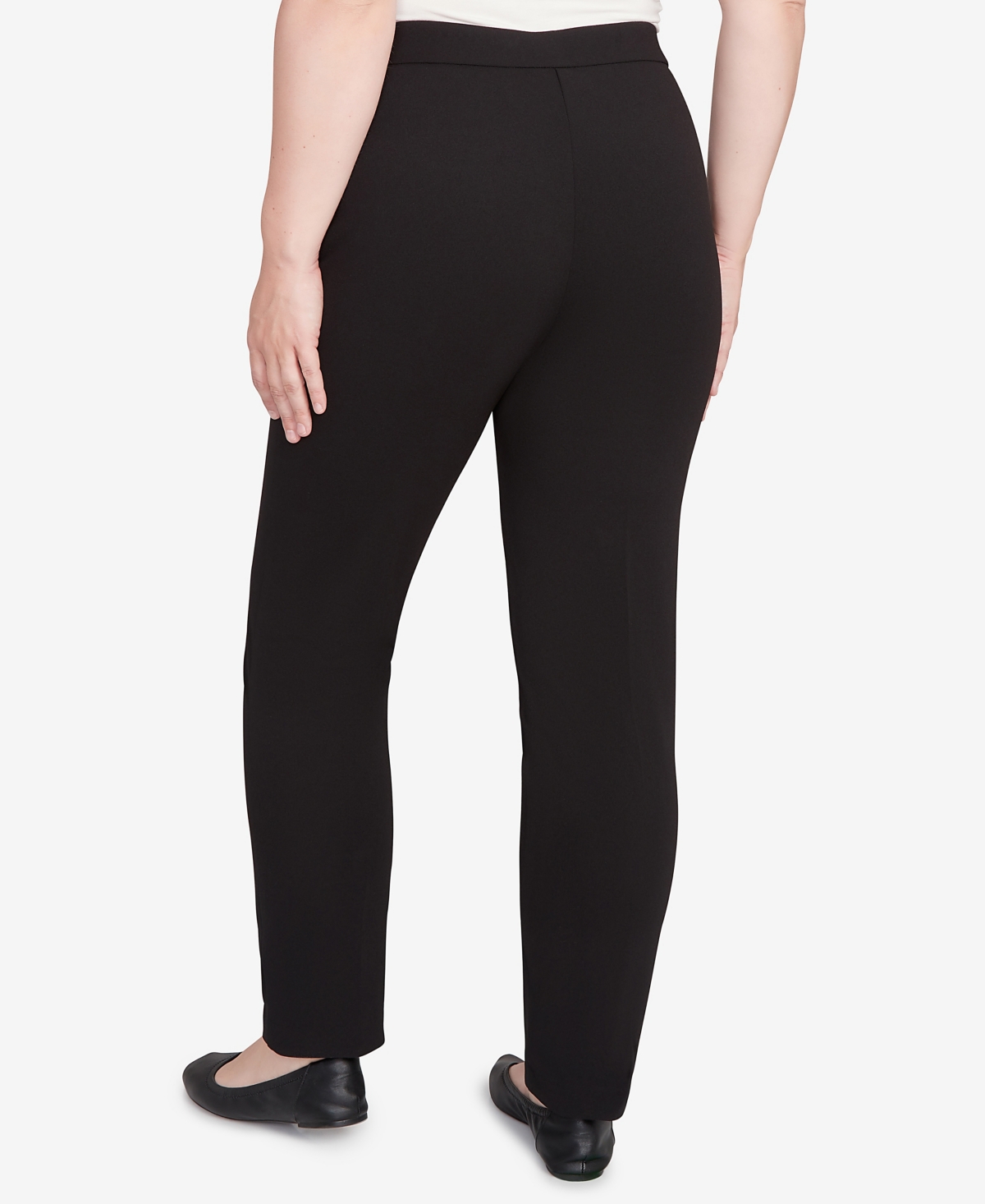 Alfred Dunner Petite Jet Setter Black Crepe Knit Medium Length Pants In Black