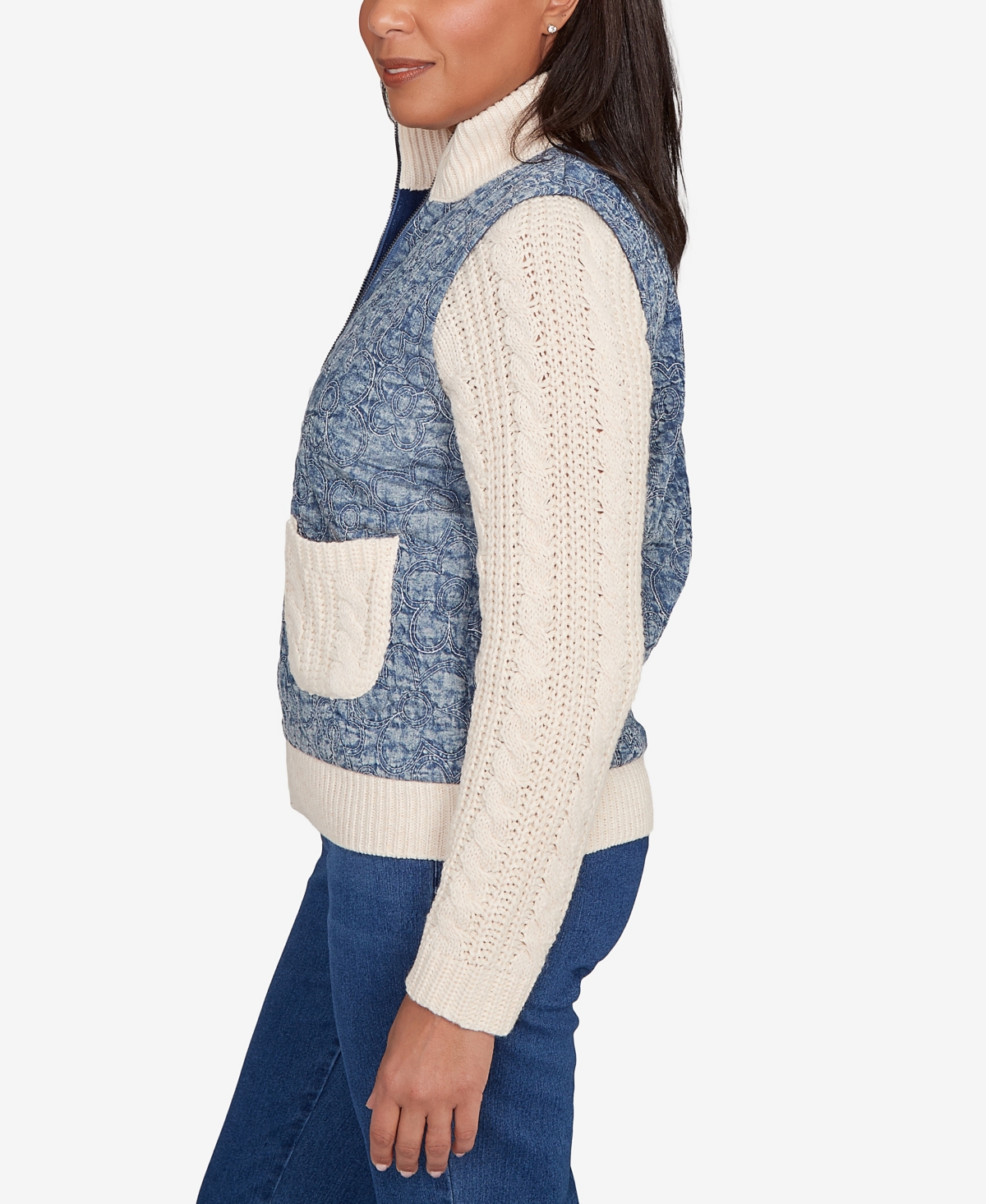 Alfred Dunner Sunset Canyon Sweater Ribbed Quilted Jacket In Blue
