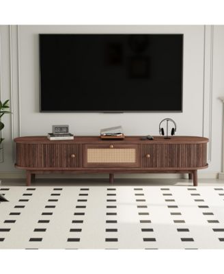 Modern Storage Cabinet Farmhouse TV Stand with Rattan Drawer