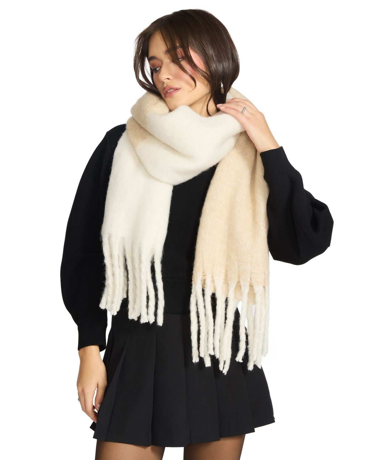 Steve Madden Women's Fringe Lofty Two-tone Scarf In White