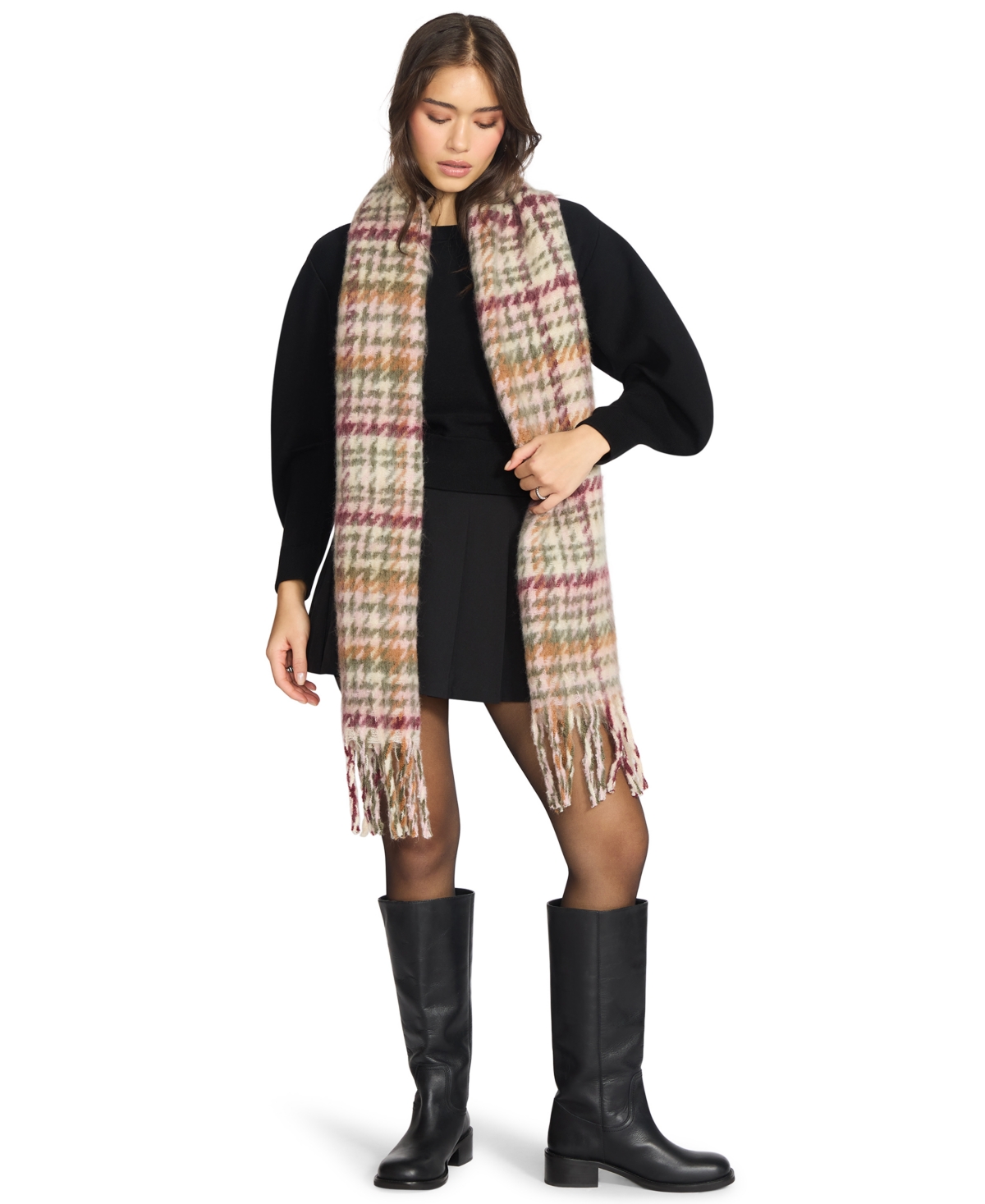 Steve Madden Women's Brushed Twill Tartan Lofty Scarf In Brown