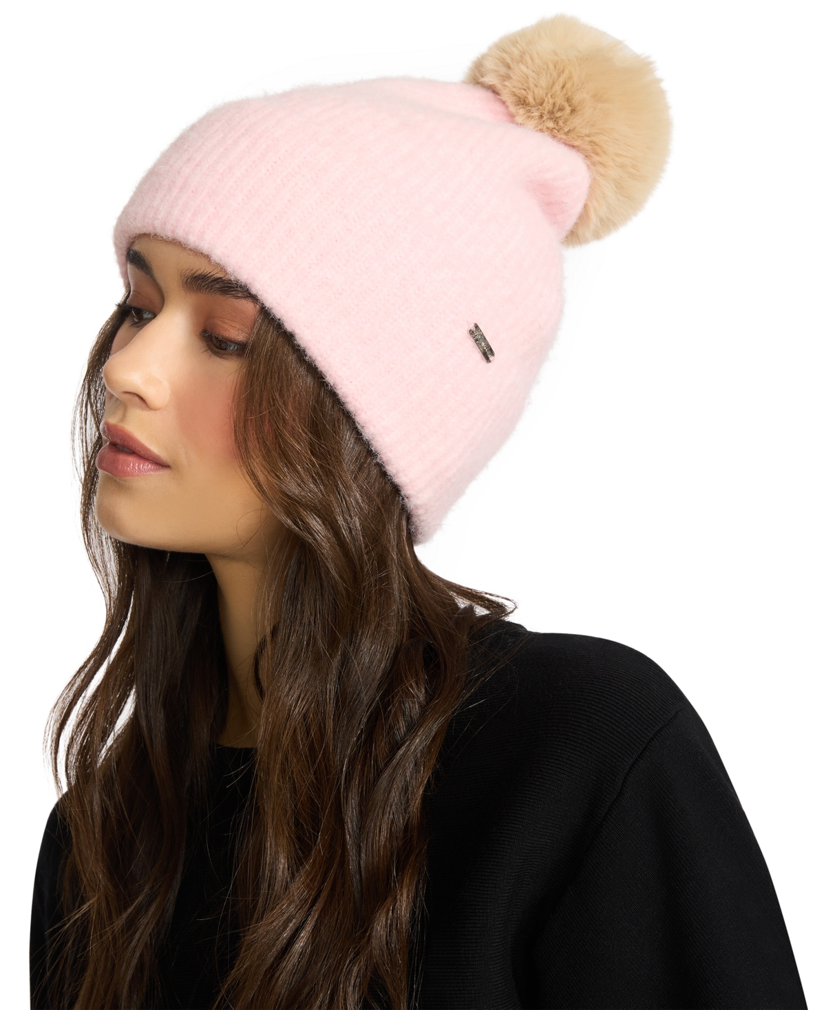 Steve Madden Women's Caught Brushed Fine Rib Knit Beanie In Pink