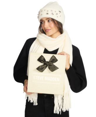 Women's Embellished Beanie and Knit Scarf Holiday Gift Set, 2-Piece