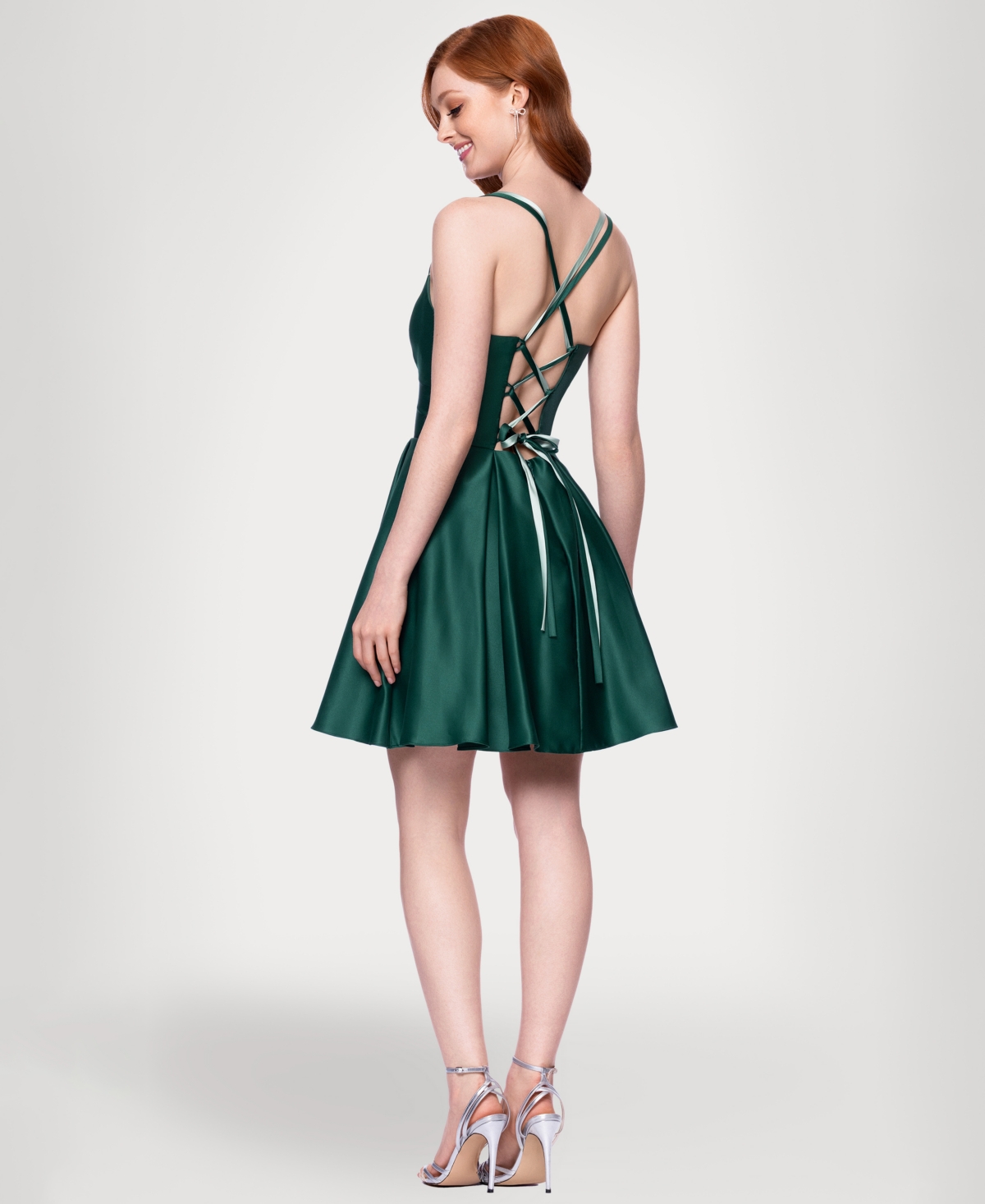 Blondie Nites Juniors' Lamour Lace-up Mini Dress In Green
