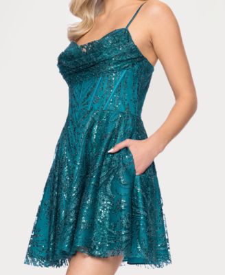 Juniors' Cowl Neck Sleeveless Mini Dress