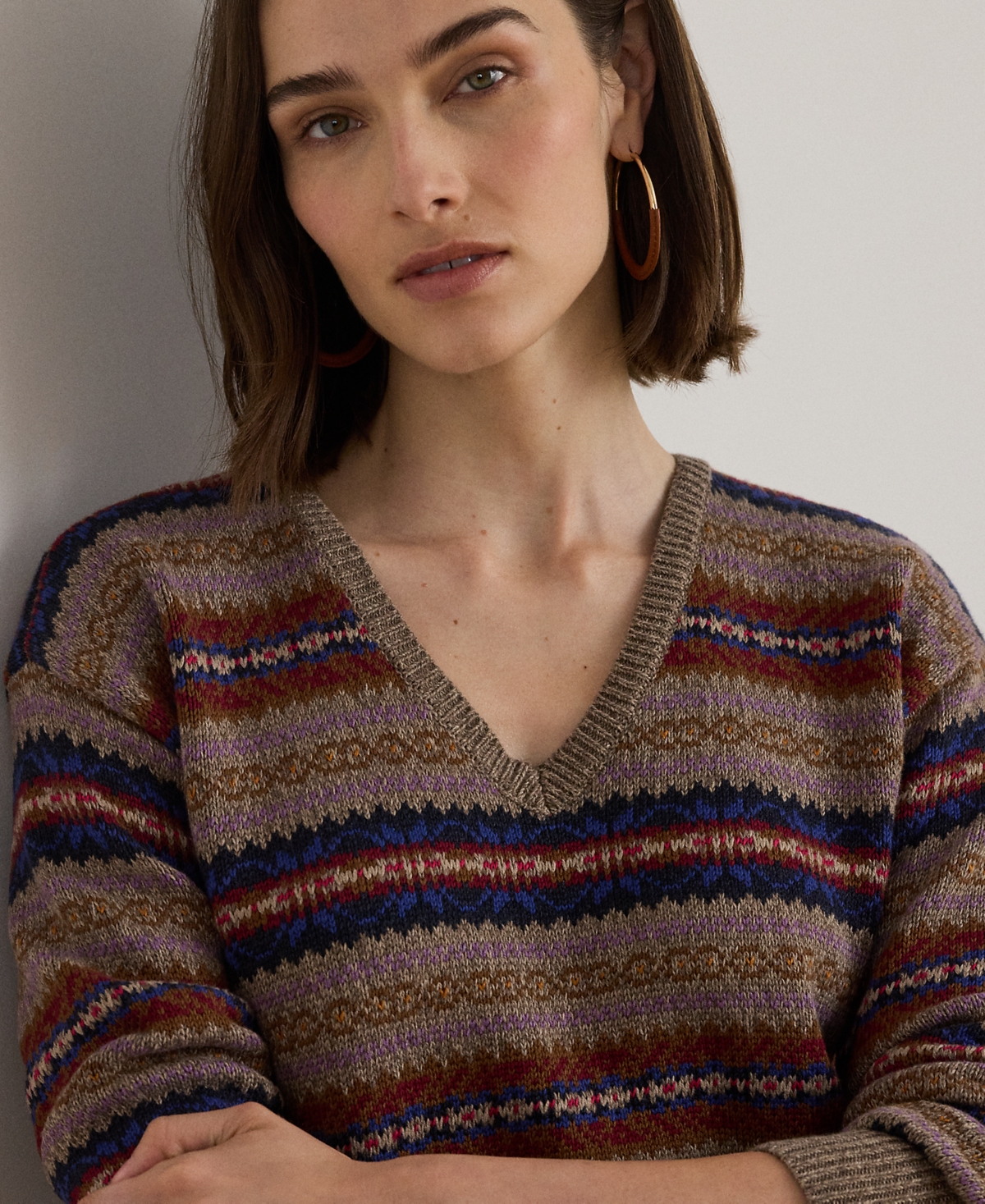 Lauren Ralph Petite Fair Isle V-Neck Sweater