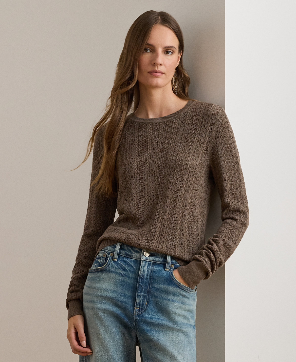 Lauren Ralph Petite Pointelle-Knit Slim Fit Sweater