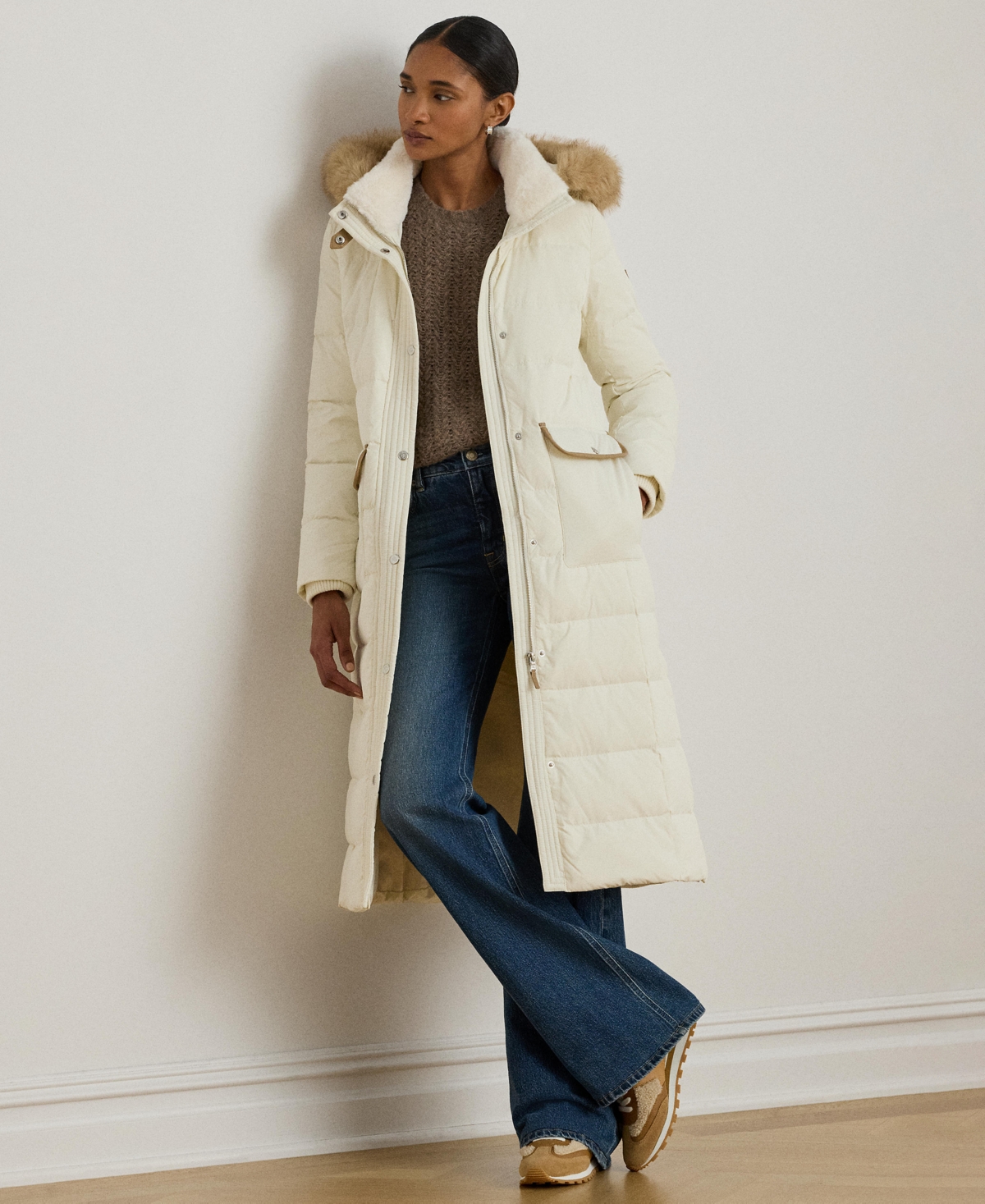 Ralph Lauren Women's Faux-fur-trim Maxi Puffer Coat In White