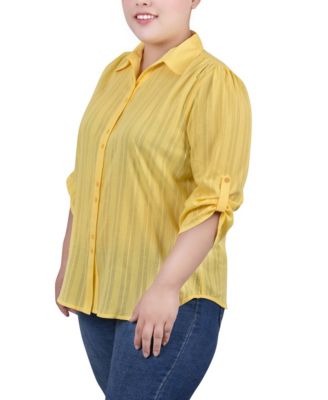 Plus Size 3/4 Roll Tab Sleeve Cotton Top