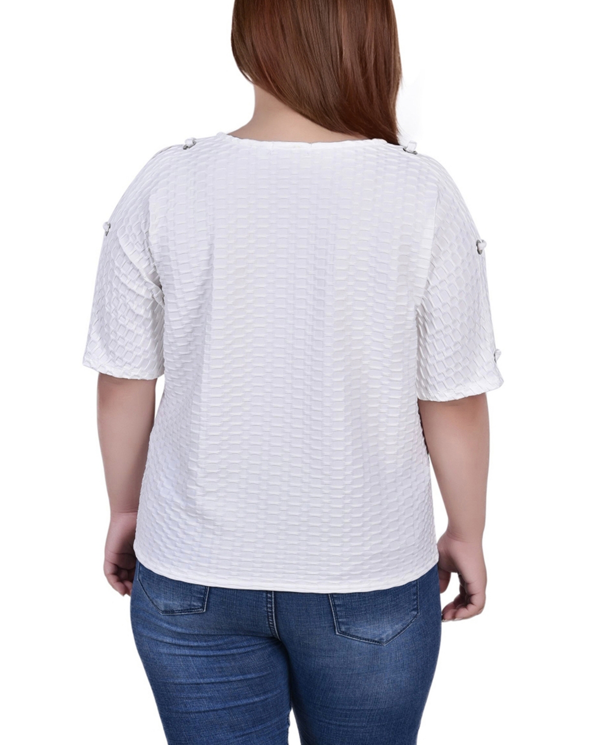 Ny Collection Plus Size Honeycomb Open Shoulder Tunic In White