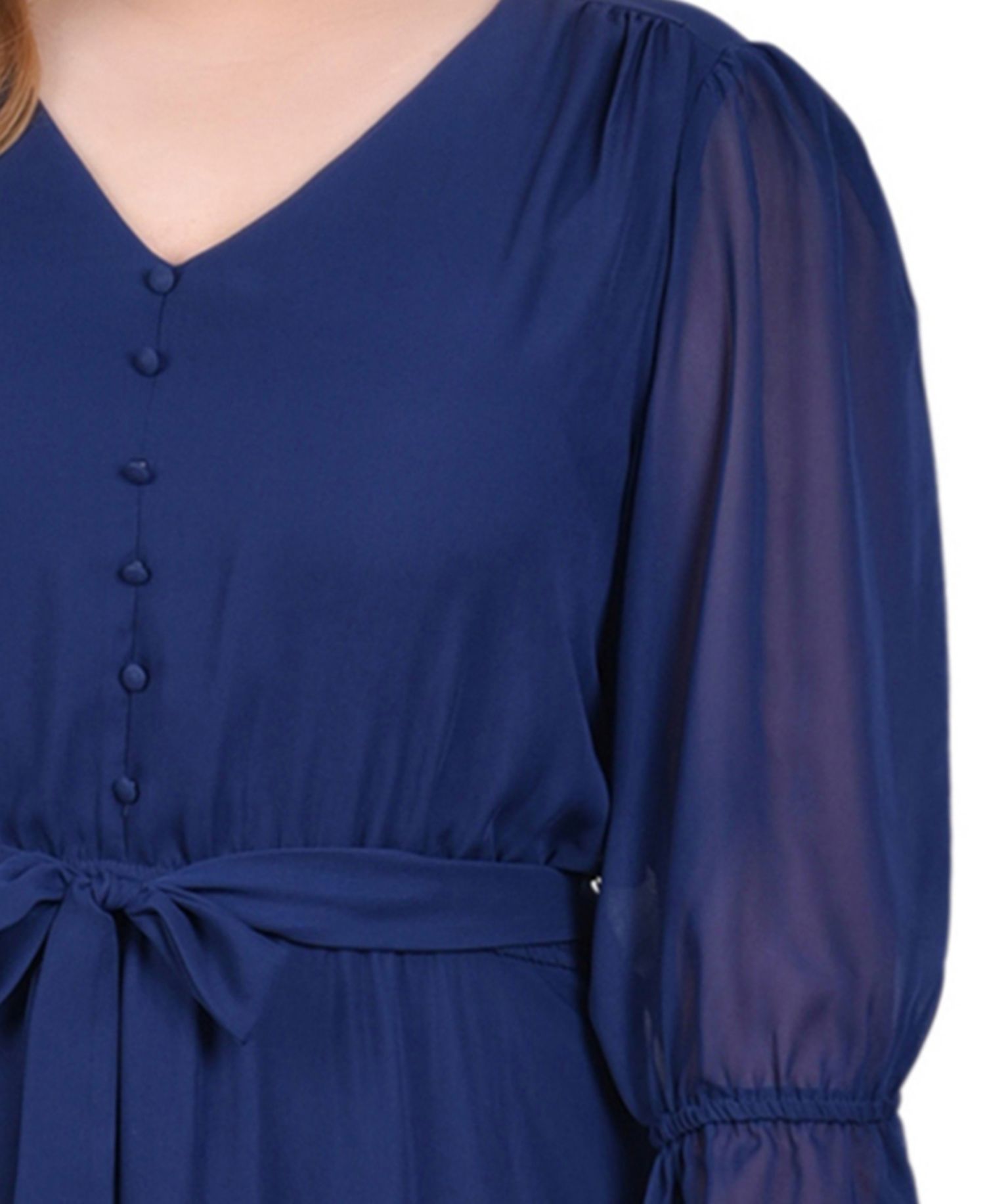 Plus Size 3/4 Sleeve V-Neck Flounced Dress
