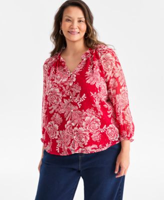Plus Size Printed  Shine Ruffled Top,  Macy's Exclusive 