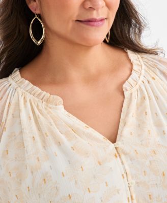 Plus Size Printed  Shine Ruffled Top,  Macy's Exclusive 