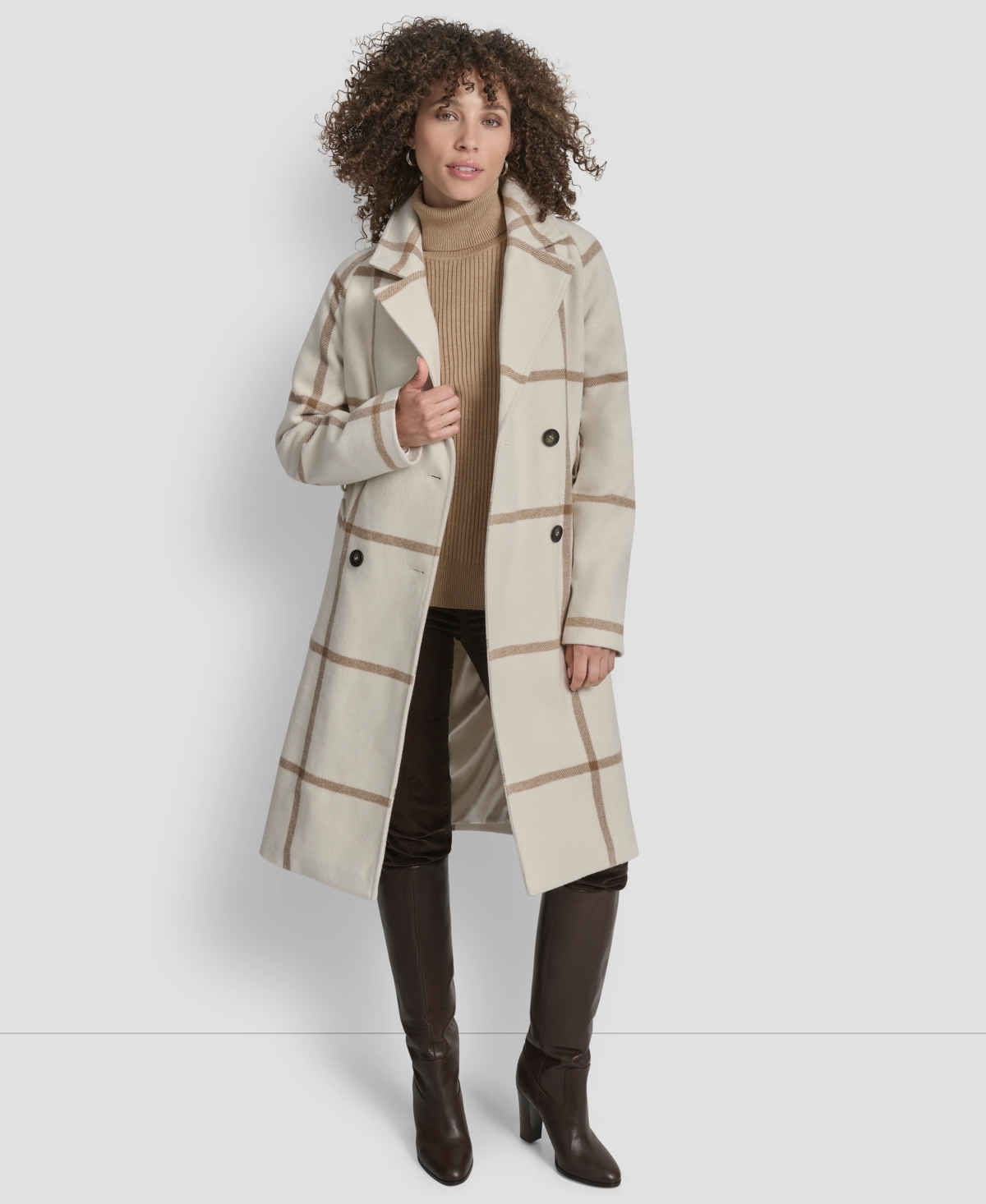Dkny Petite Belted Notch Collar Coat In Neutral