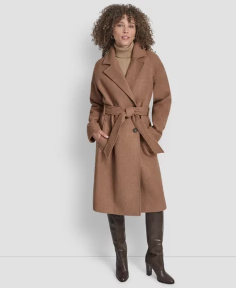 Women's Belted Notch Collar Coat - Dark Camel