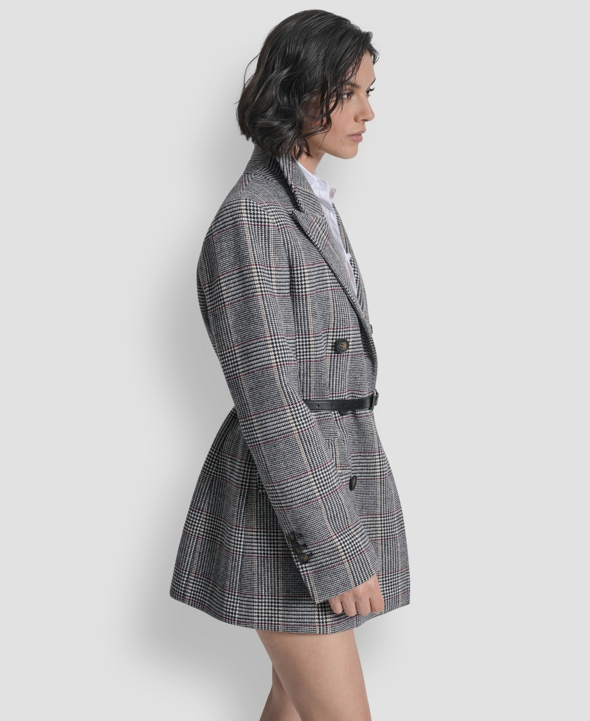Dkny Women's Short Double-breasted Belted Coat In Gray