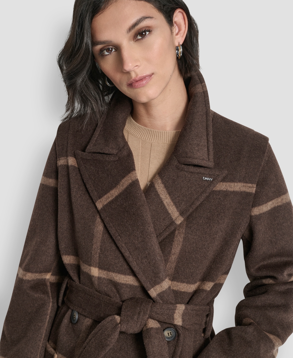 Dkny Women's Notch Collar Belted Wrap Coat