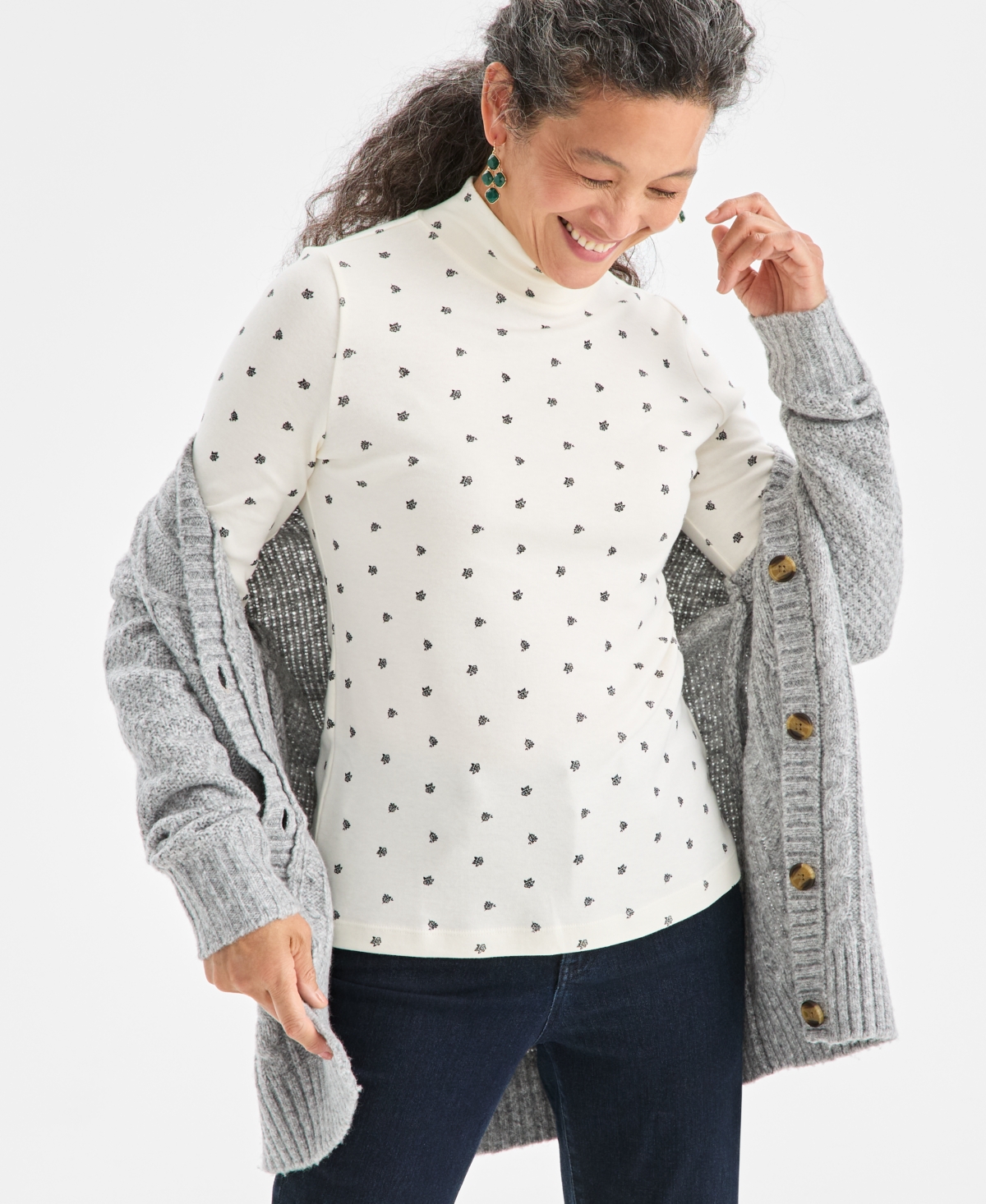 Style & Co Women's Printed Mock-Neck Knit Top, Macy's Exclusive