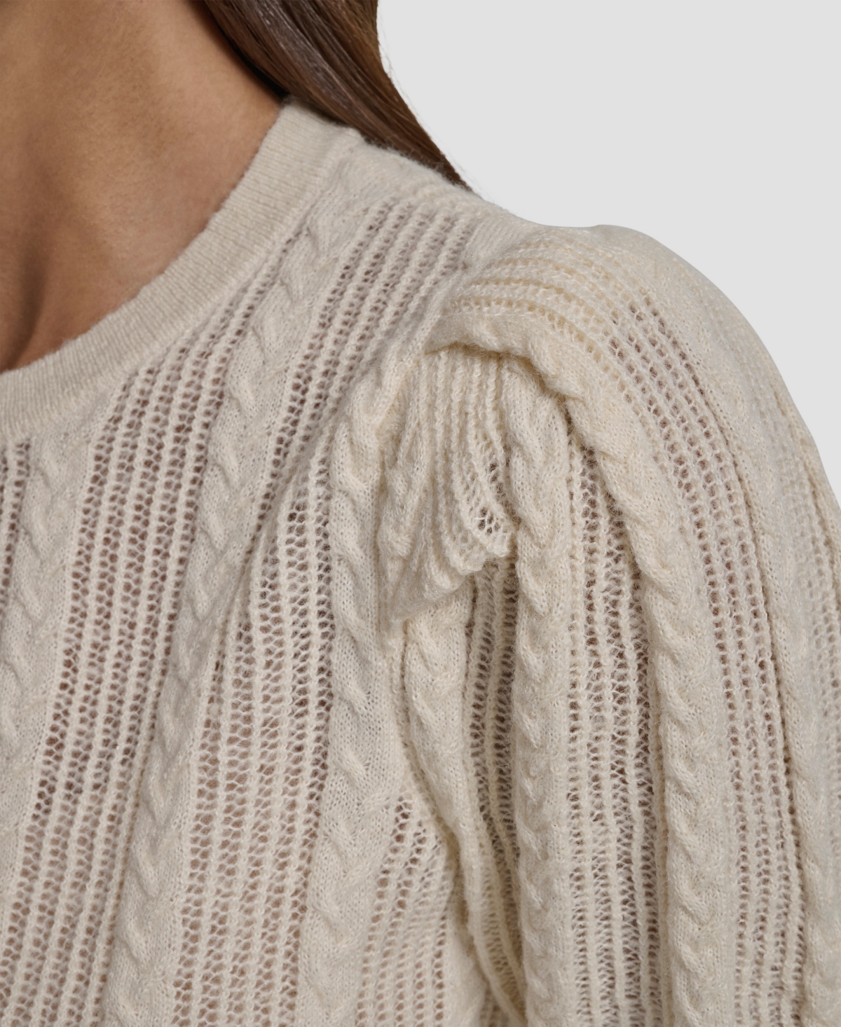 Dkny Jeans Women's Mixed Stitch Puff-sleeve Sweater In Neutral
