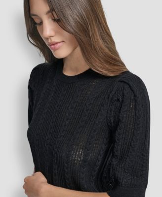 Women's Mixed Stitch Puff-Sleeve Sweater