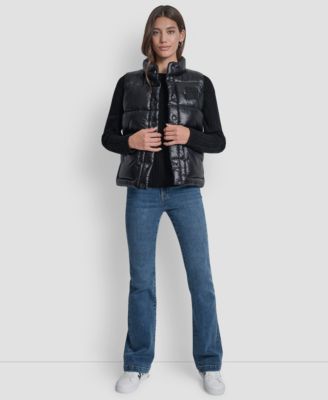 DKNY Jeans - Women's Quilted Mock Neck Puffer Vest Jacket
