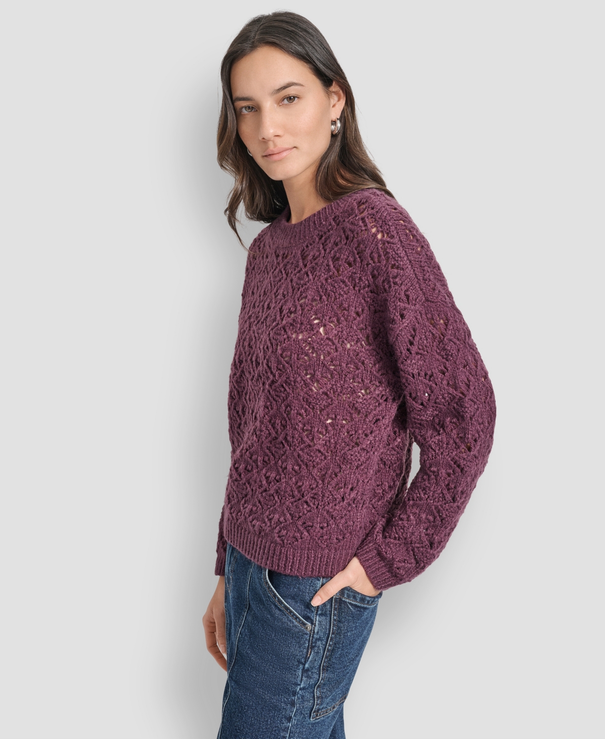 Dkny Jeans Women's Pointelle Long Sleeve Sweater In Burgundy
