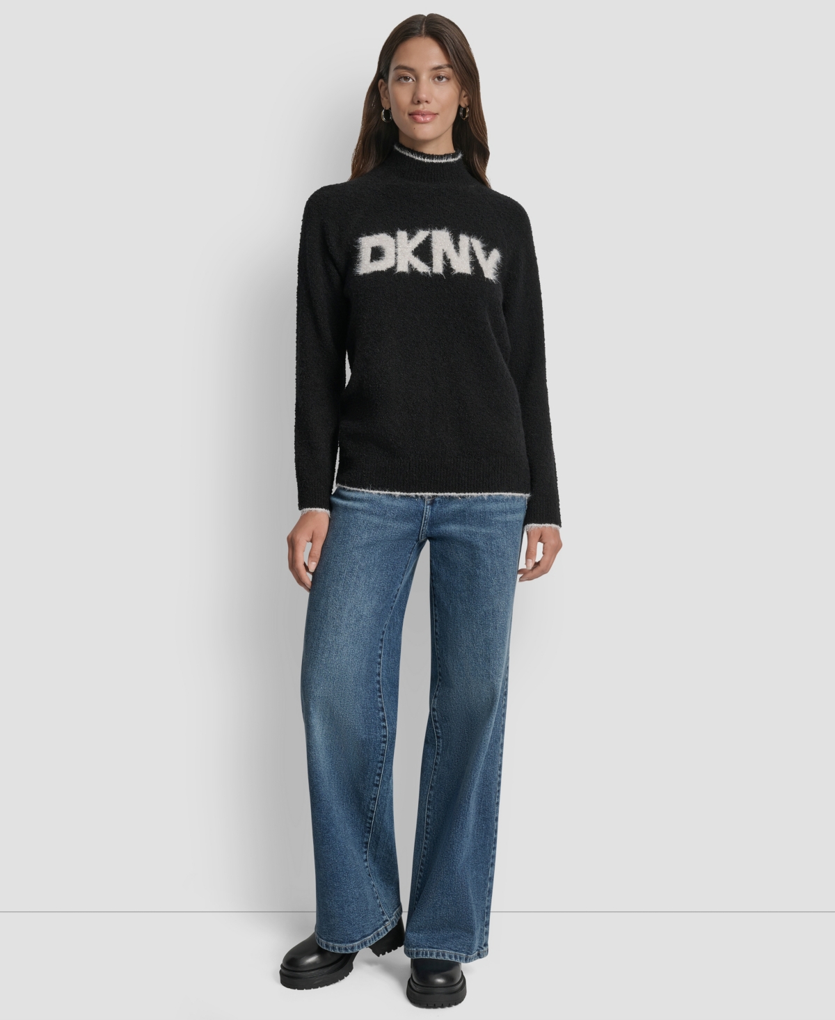 Dkny Jeans Women's Tinsel Logo Detail Sweater In Black