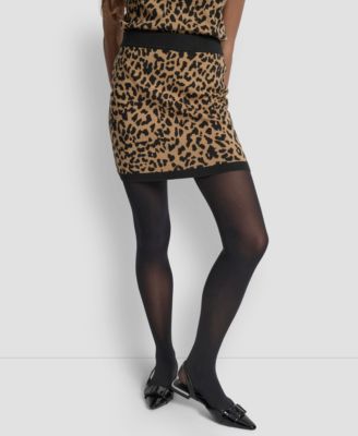 Women's Cheetah Jacquard A-line Short Sweater Skirt